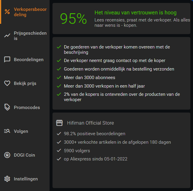 Controleer de verkoper en bereken de echte rating van elke winkel Berekening van de echte rating van een Aliexpress-verkoper