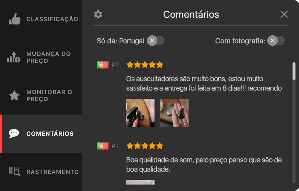 Ver facilmente as opiniões
