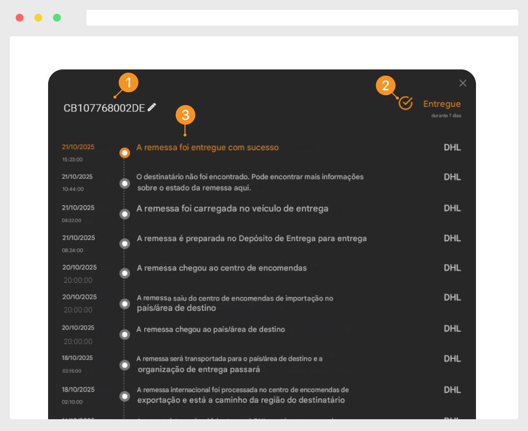 Rastreamento do envio