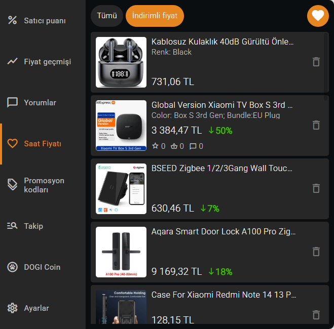 Aliexpress'te belirli bir ürünün fiyatını takip etme