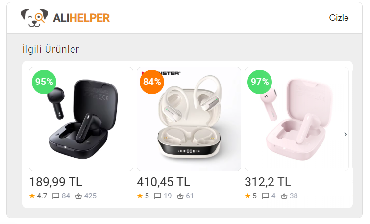Benzer ürünlerin listesi