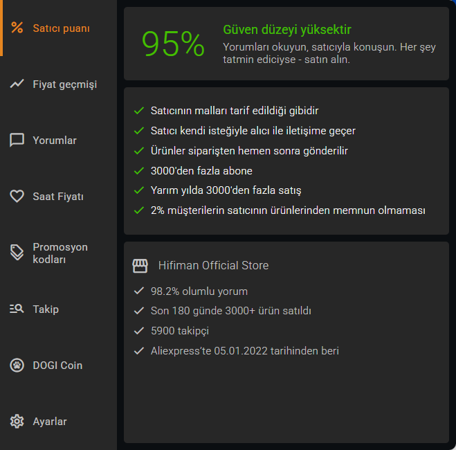 Aliexpress satıcı doğrulaması ve gerçek derecelendirme hesaplaması